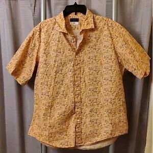 Thomas‎ Dean Shirt Mens XXL Orange Paisley Floral Short Sleeve Button Up Cotton